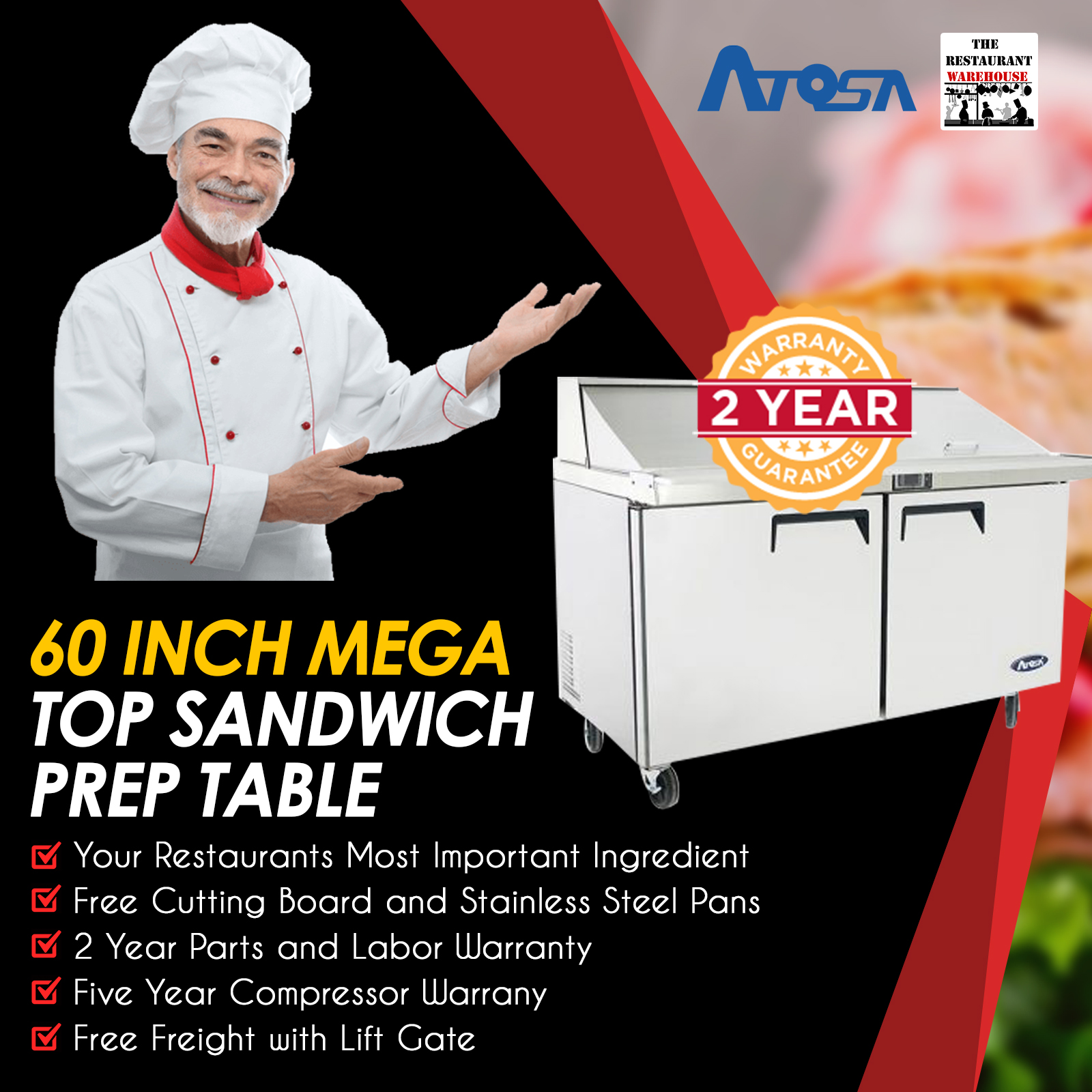 Atosa MSF8307GR 60-Inch Mega Top Sandwich Prep Table