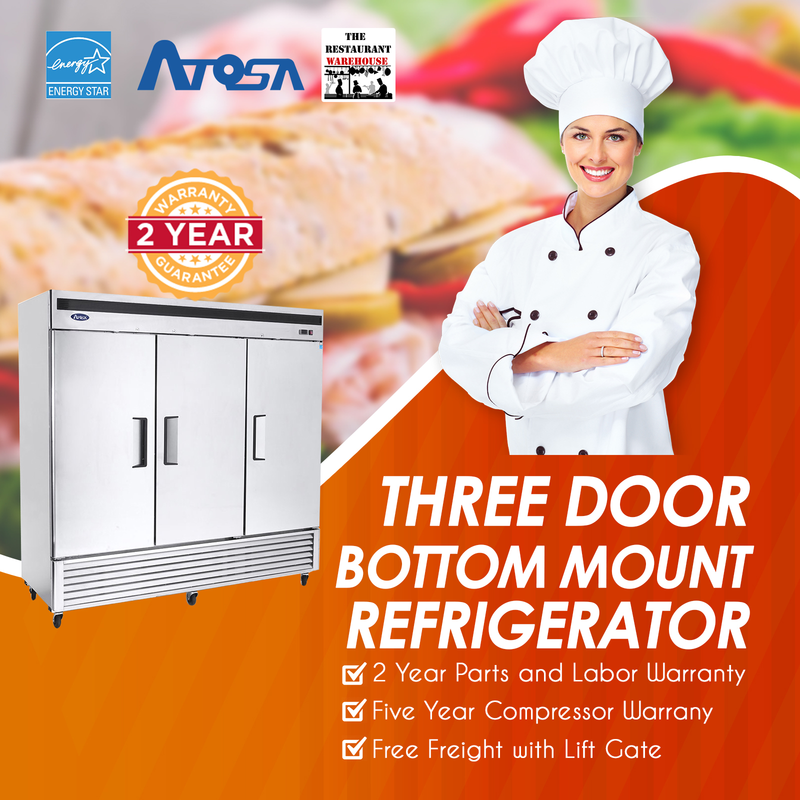 Atosa MBF8508GR 82-Inch Three Door Upright Refrigerator