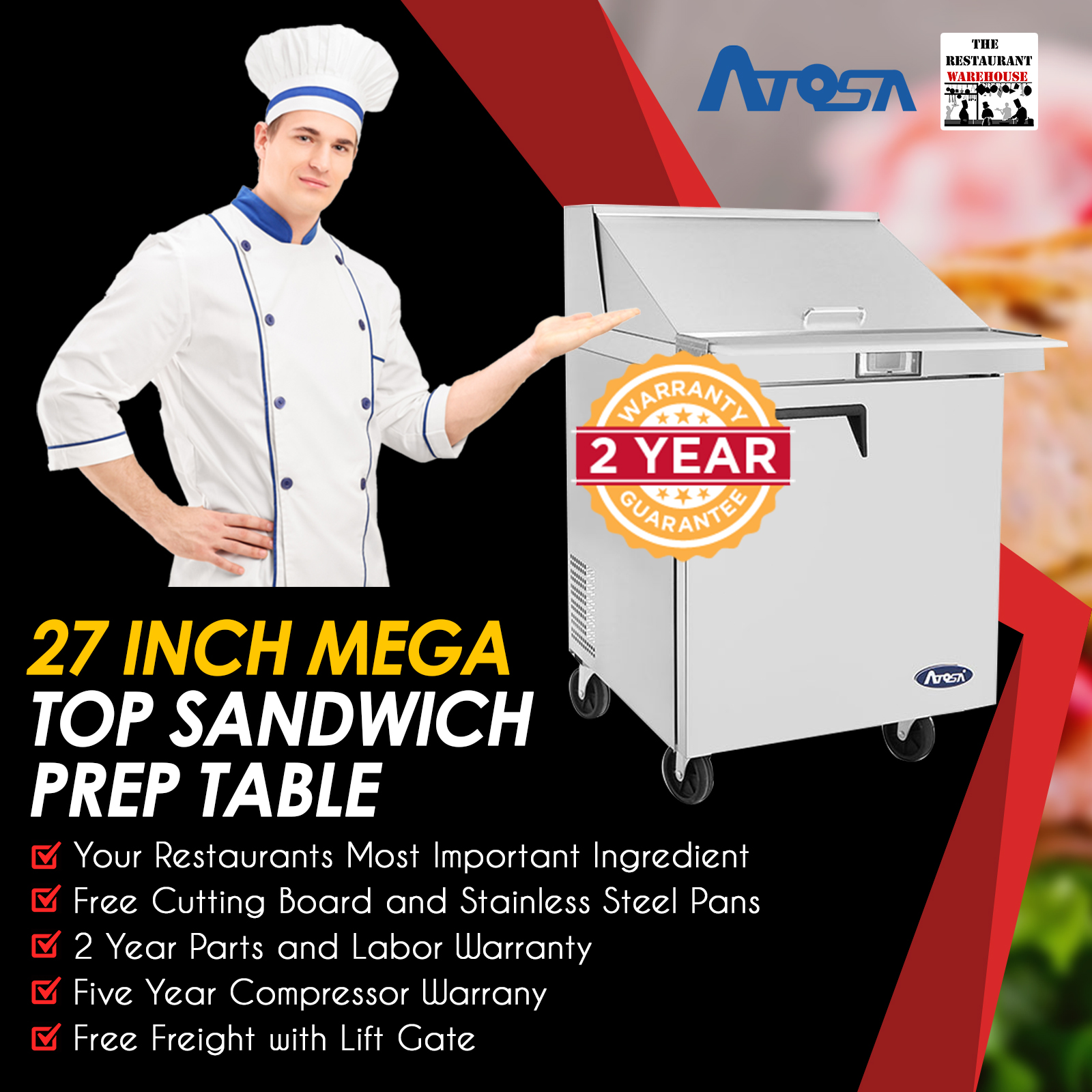 Atosa MSF8305GR 27-Inch Mega Top Sandwich Prep Table