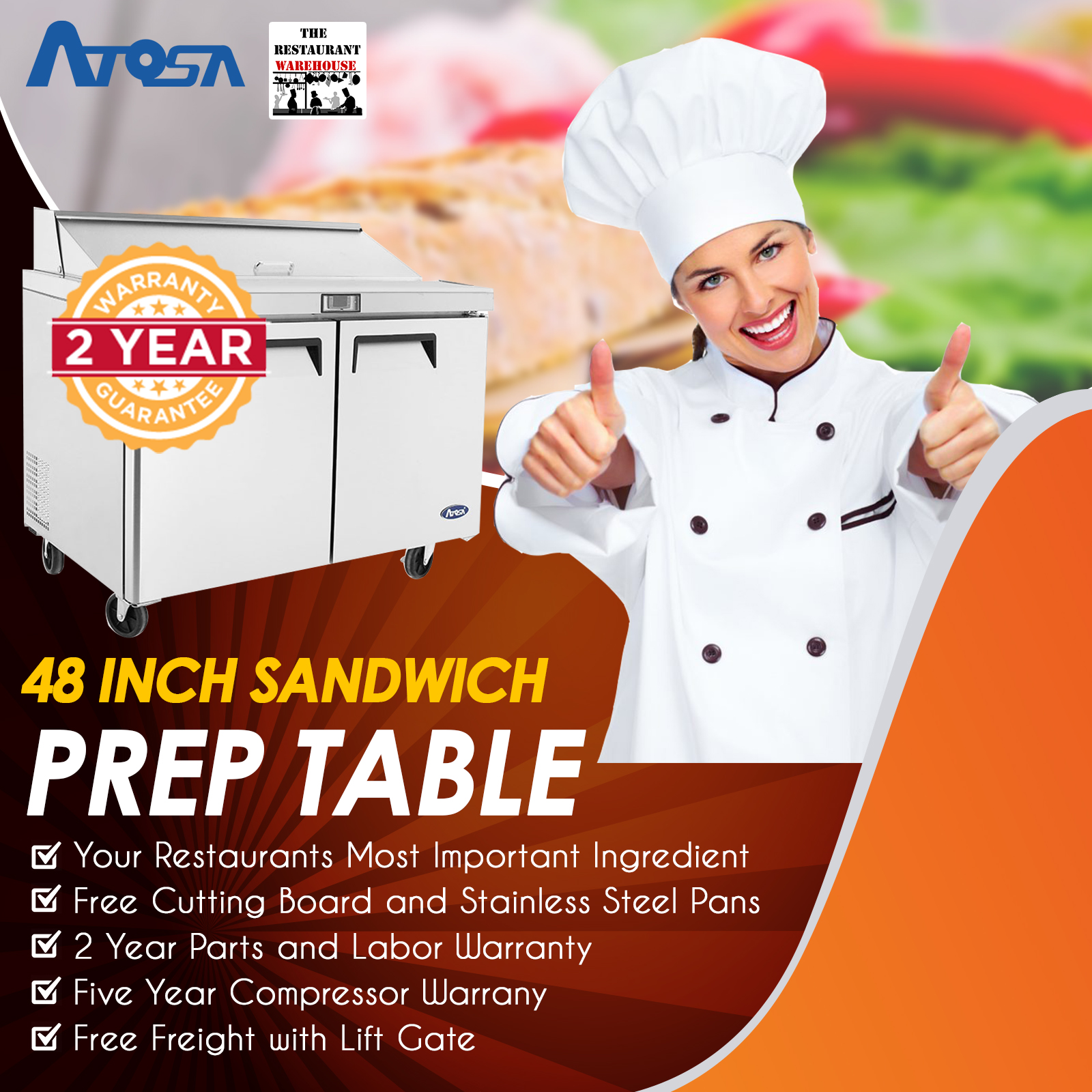 48-inch Sandwich Prep Table