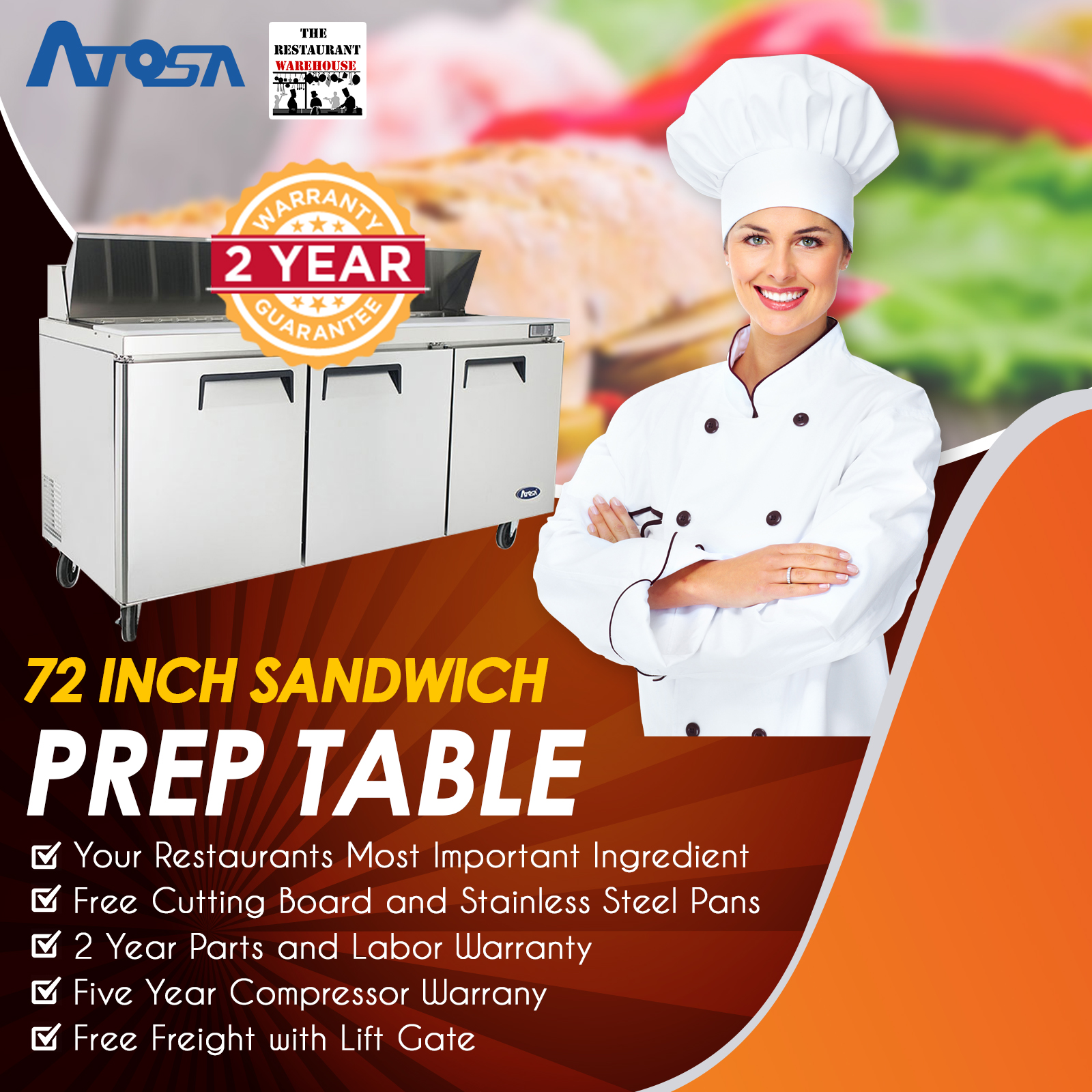 72-inch Sandwich Prep Table