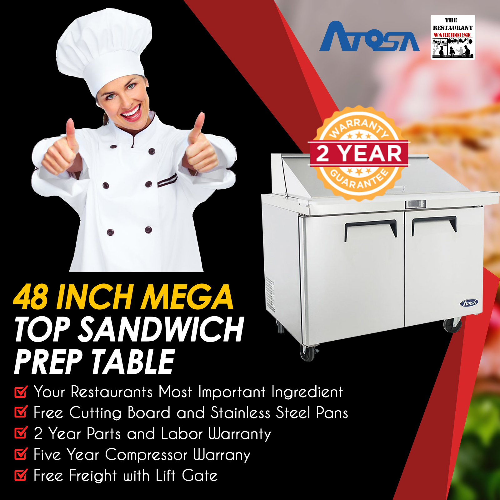 Atosa MSF8306GR 48-Inch Mega Top Sandwich Prep Table