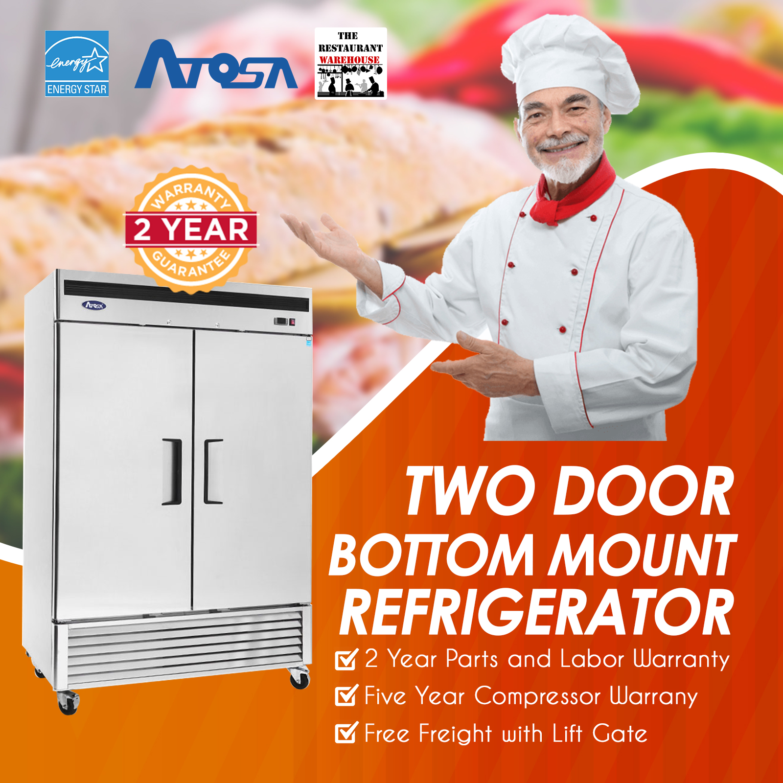 Atosa MBF8507GR 54-Inch Two Door Upright Refrigerator